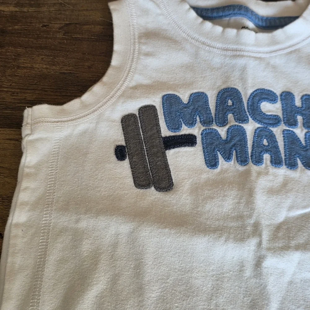 Gymboree Shirt Toddler Size 2T White Sleeveless Macho Man Weights Tank Top